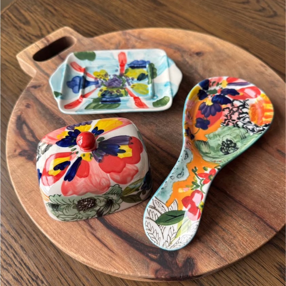 Anthropologie Amaryllis Spoon Rest & Butter Dish Set
